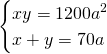 \begin{cases} xy=1200a^2 \\ x+y=70a \end{cases}